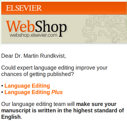 Elsevier Spams Journal Contributors With Offer Of Language Revision